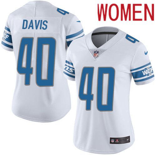 Women Detroit Lions 40 Jarrad Davis Nike White Vapor Limited NFL Jersey